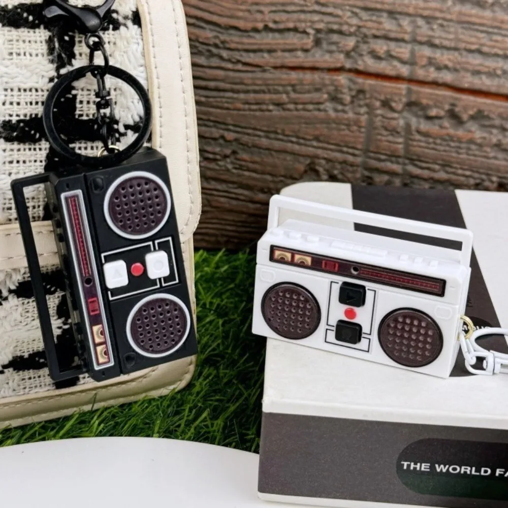 Creative Retro Radio Shape Keychain Bag Hanging Nostalgic Tape Recorder Pendant Acrylic Craft Recording Key Ring Girl