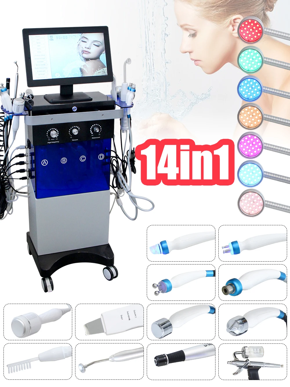 14-in-1 Hydro Sauerstoff Jet Super Bubble Maschine Wasser Jet Peel Vakuum Mitesser Entferner Sauerstoff Haut Aqua Beauty Gerät