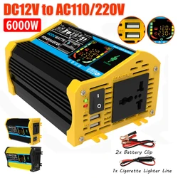 6000W Car Inverter DC 12V To AC 110V 220V Dual USB Intelligent Power Inverter LCD Display Car Voltage Transformer for iPad Phone