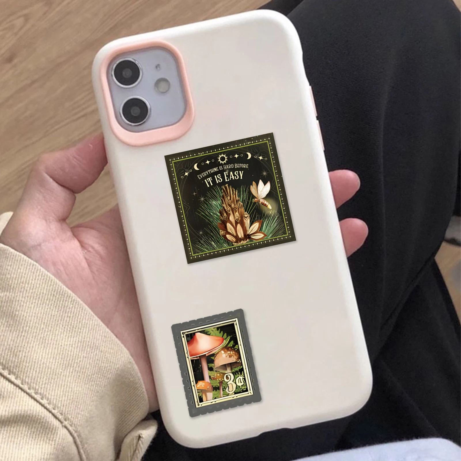 50 個ヴィンテージ草本植物ステッカー黒背景ビニールステッカースクラップブックジャンクジャーナルコラージュ DIY 工芸用品