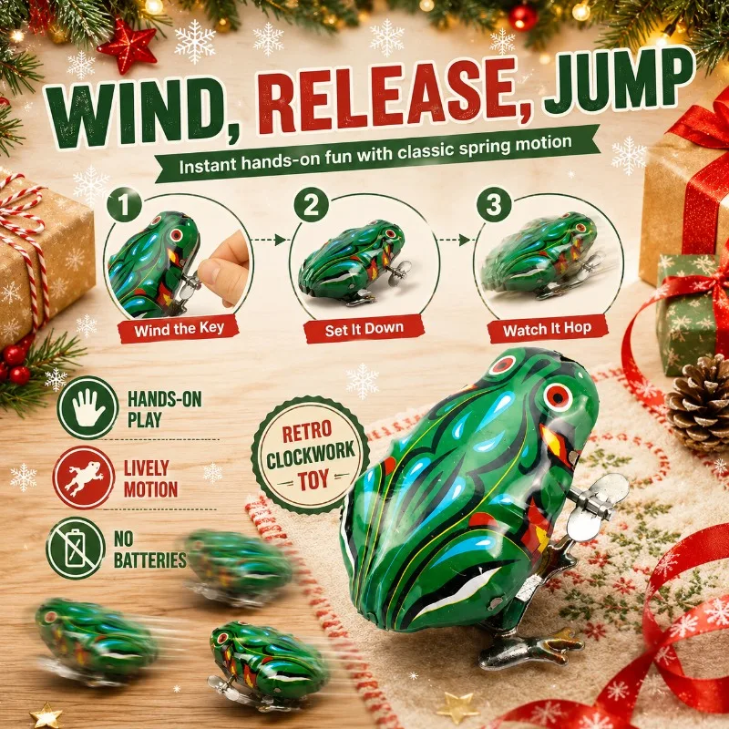 Clockwork Spring Tin Wind‑up Jumping Frog Vintage Mechanical Toy Nostalgic Metal Collectible Desktop Party Supply