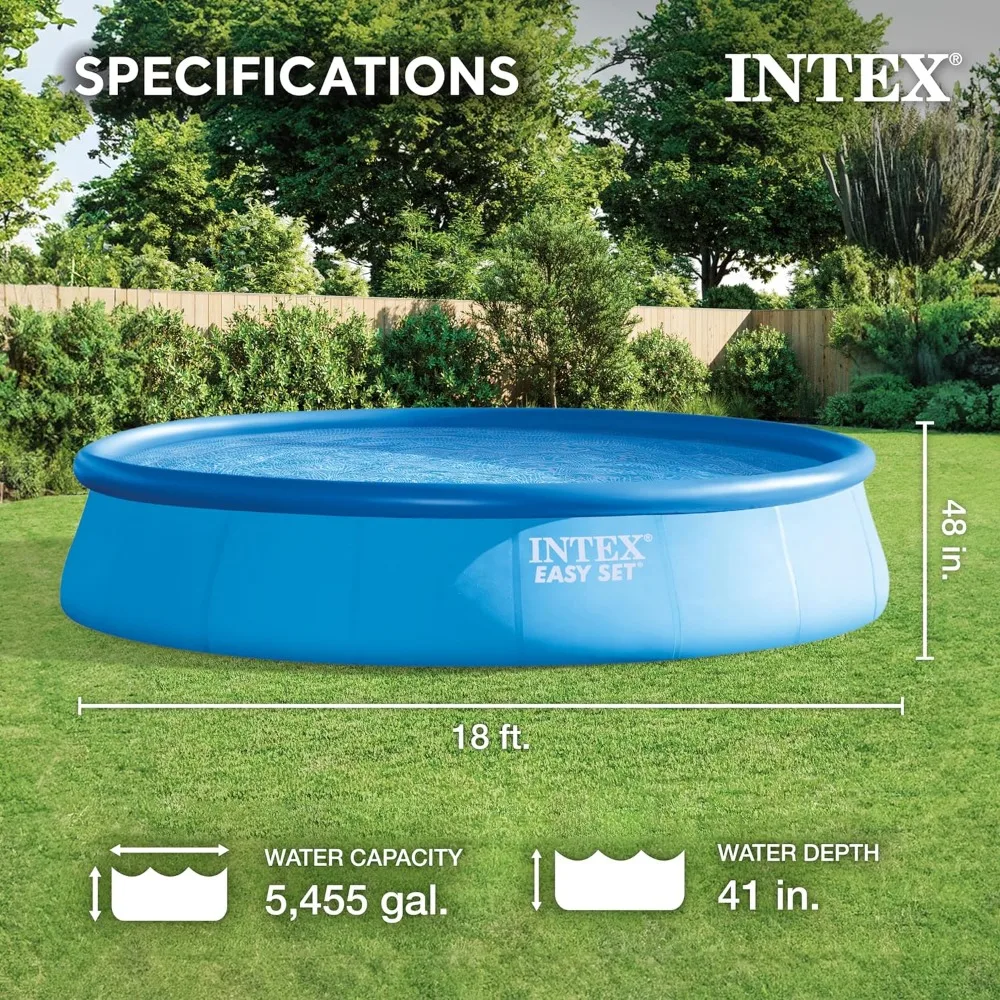 26175EH 18 Feet x 48 Inch Inflatable Easy Set Up Round Outdoor Above Ground Swimming Pool Set with Cover, Ladder, and Filter