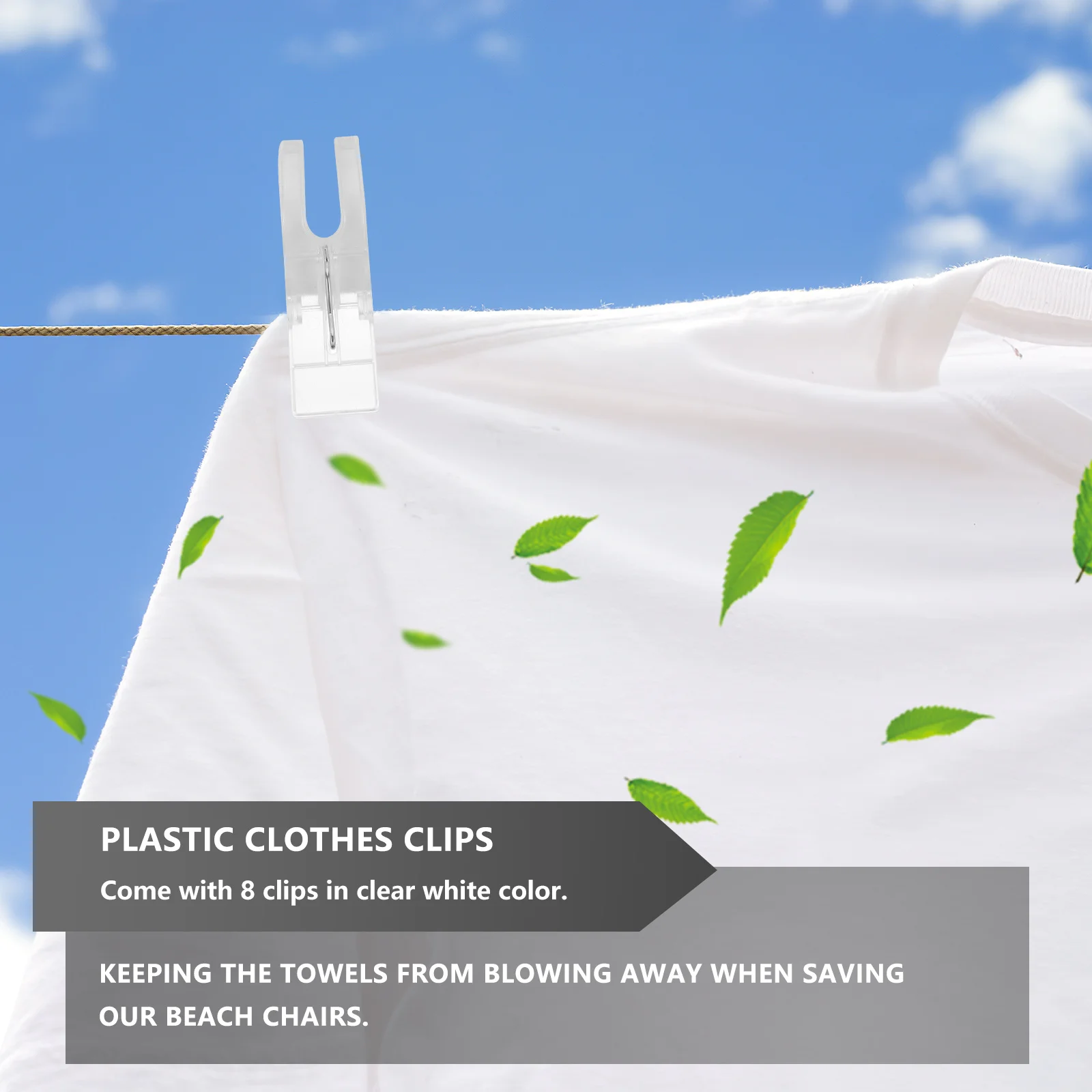 

8Pcs Beach Towel Clips Plastic Clothes Pegs for Outdoors Quilts Clothes Hangers Windproof Clips Clear White