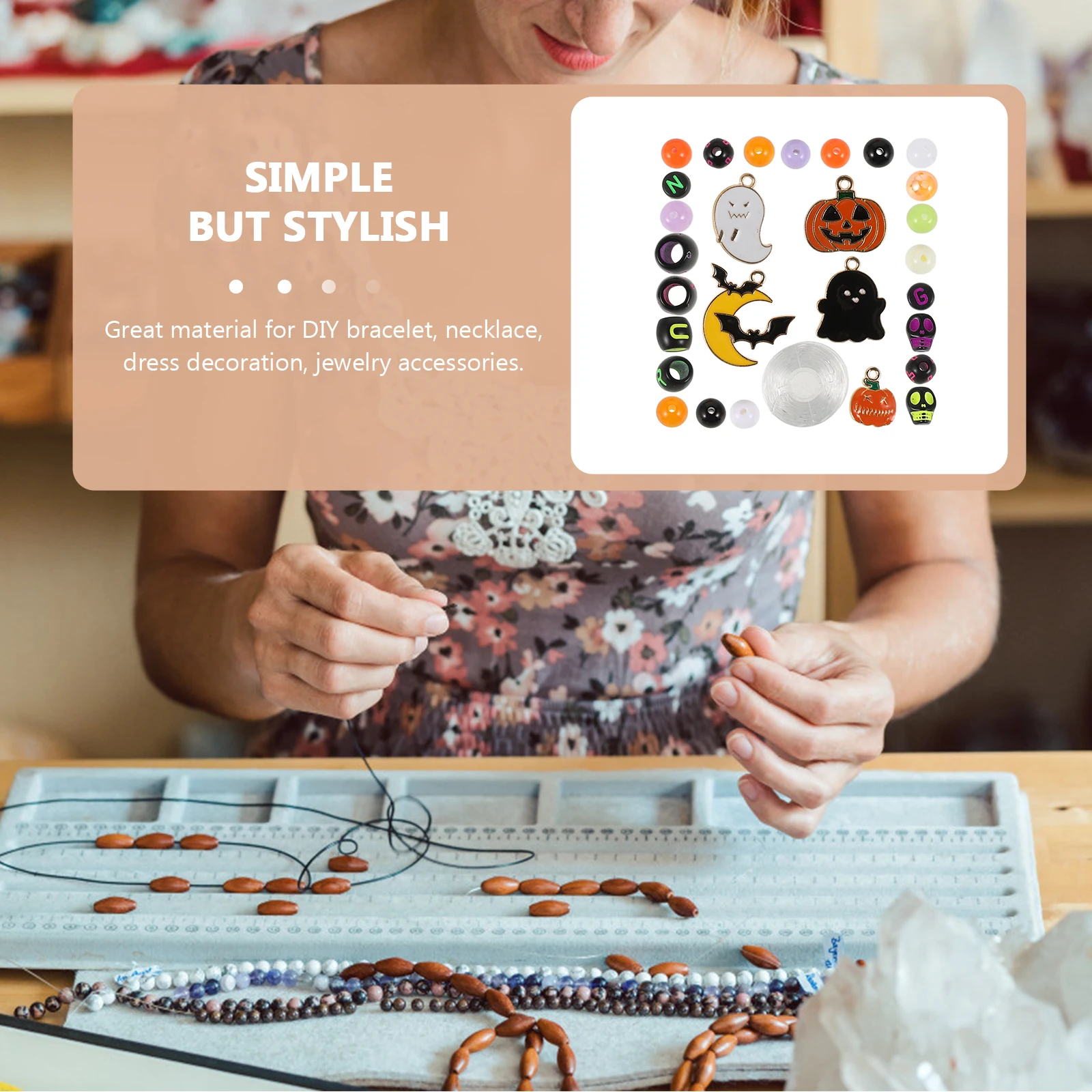 

520pcs Halloween Bead Kit Acrylic Diy Jewelry Making Supplies For Bracelets Craft Spooky Party Decor Charms Set