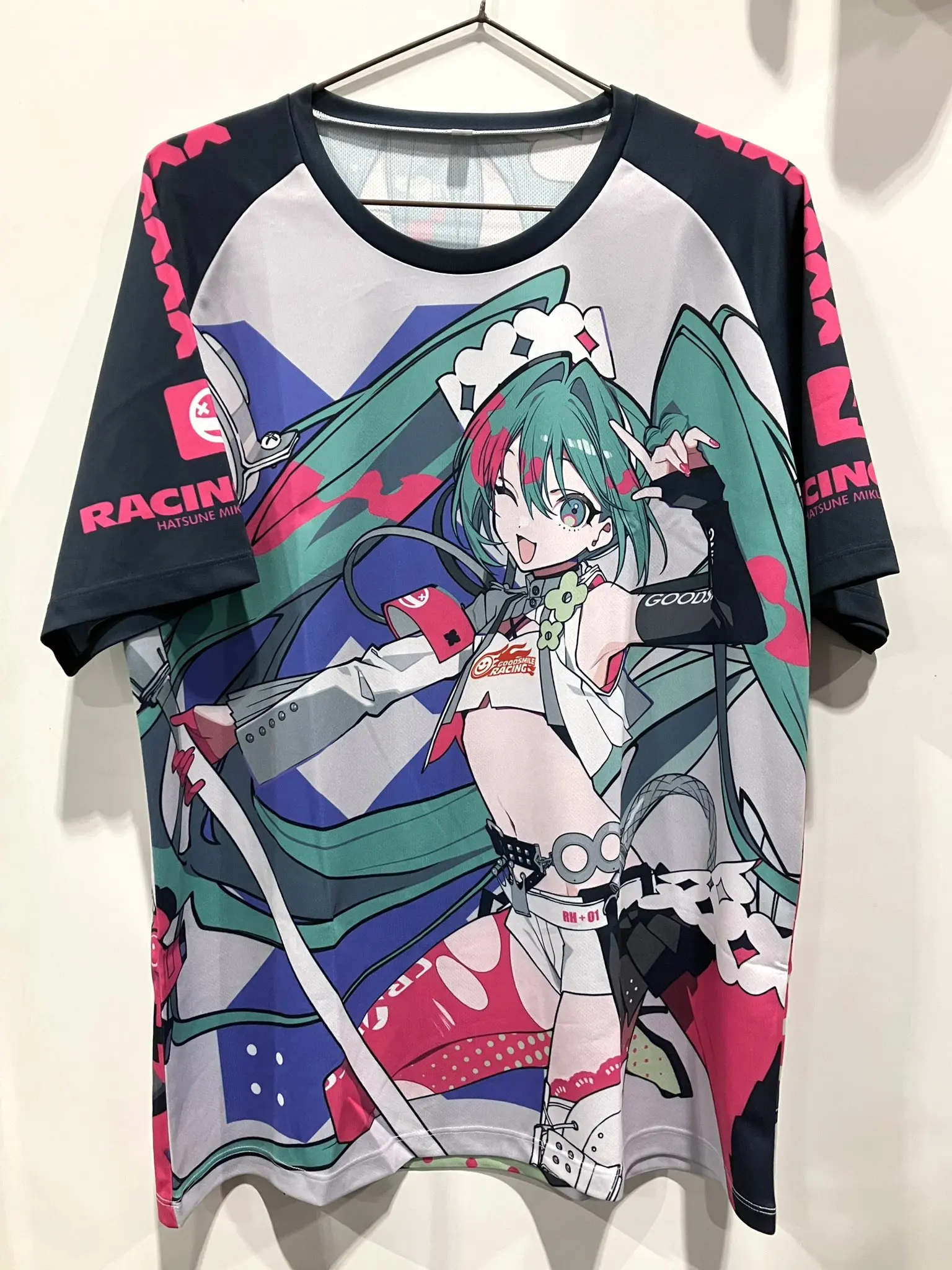 Camiseta Racing Miku Hatsune Miku estilo Y2K Good Smile Racing con estampado completo, manga corta, cuello redondo, informal, estilo urbano