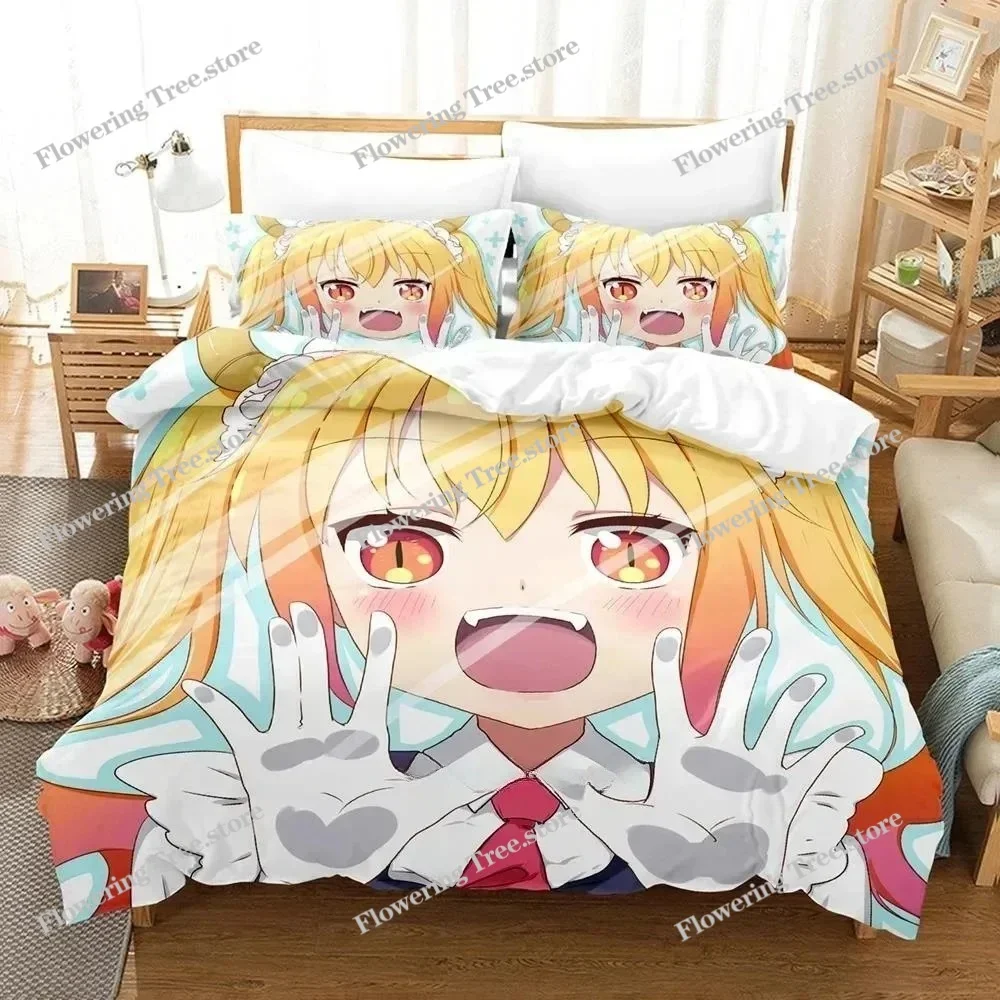 

3D Kawaii Girl Miss Kobayashi's Dragon Maid Bedding Set Anime three-piece set Adult Kid Bedroom Duvet cover Sets Home Textiles
