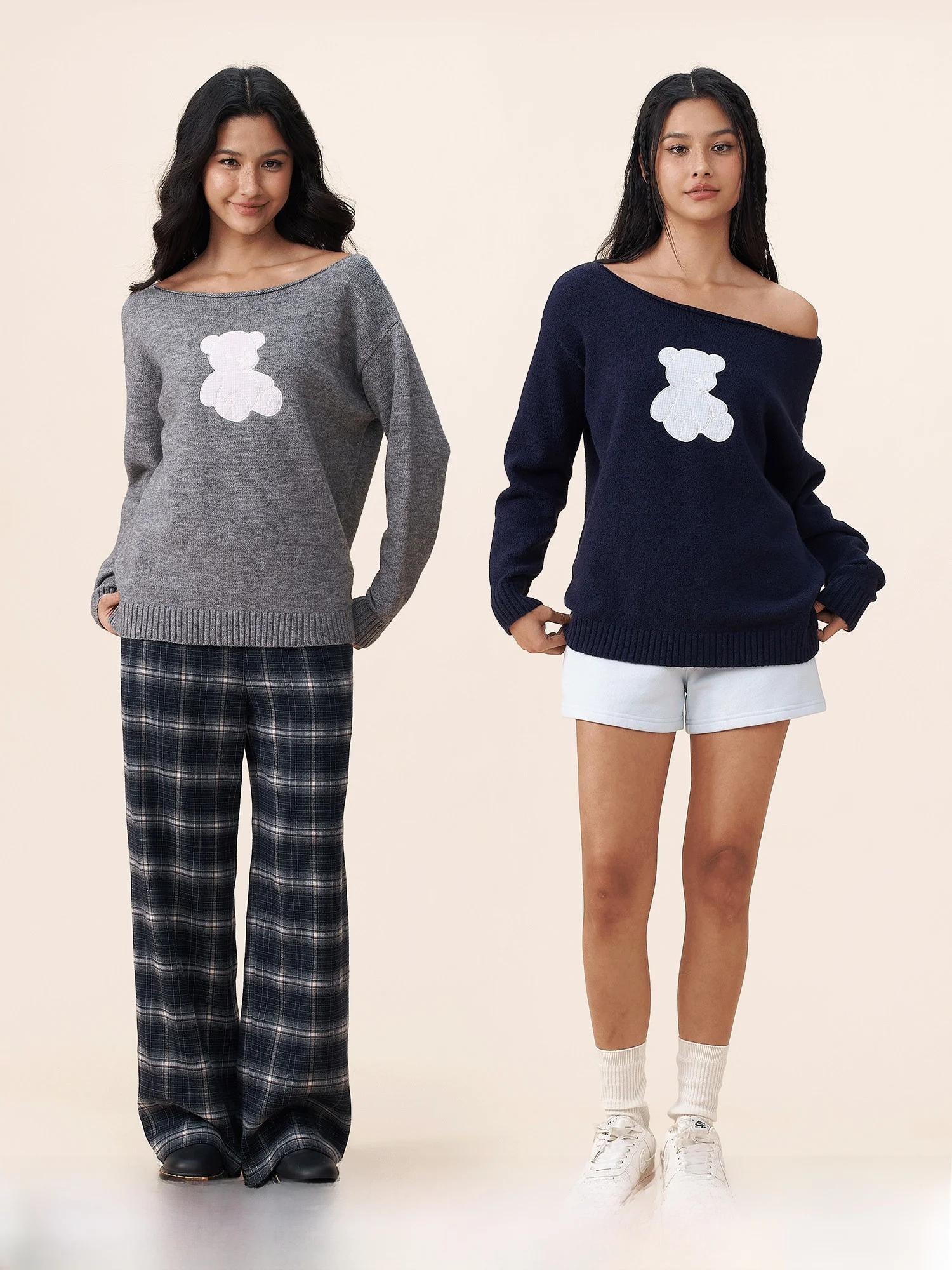 

Yescci round Neck Slouchy Shoulder Long Sleeve Knitted Sweater Autumn Winter Atmosphere Feeling Lazy Style Women's Fashion
