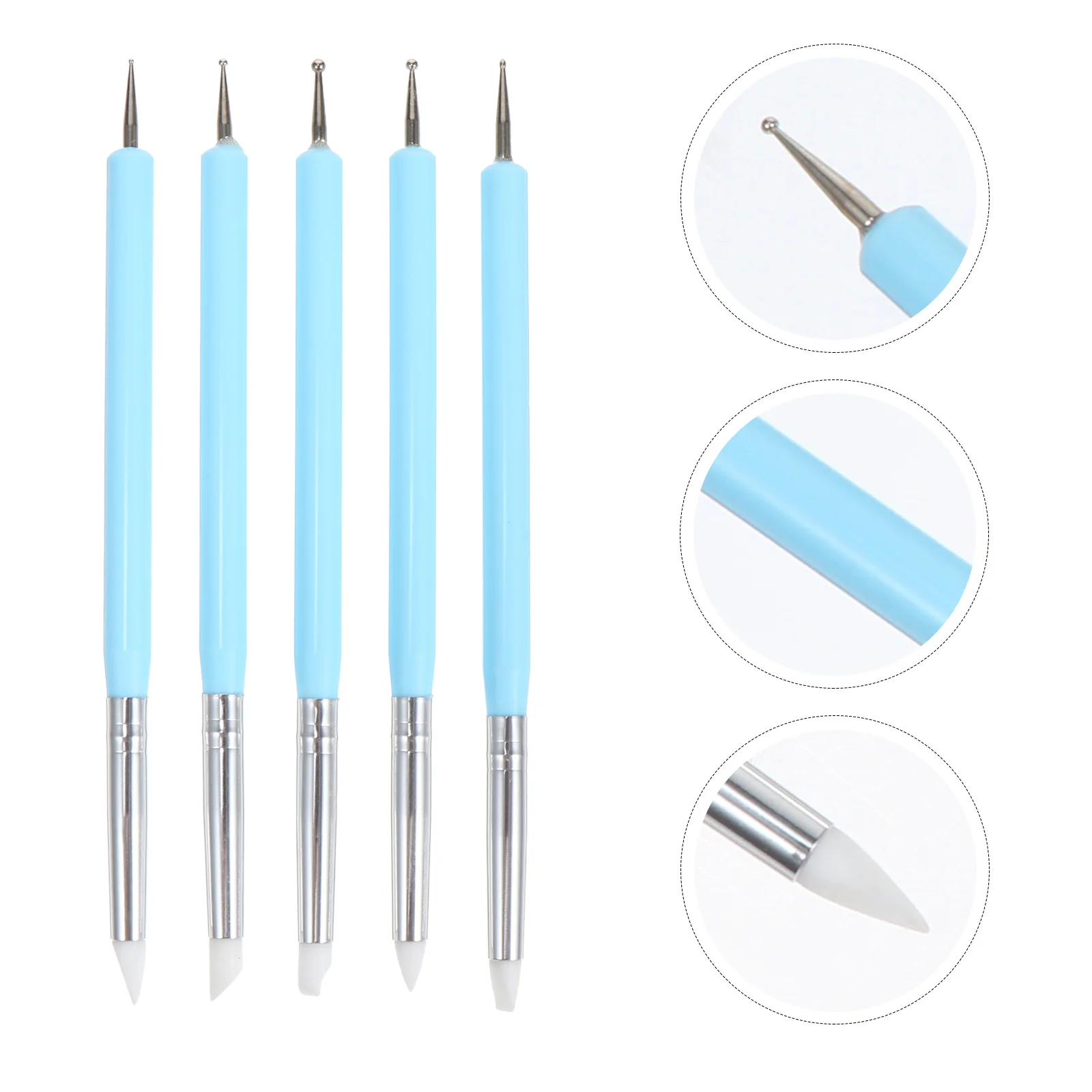 

5 Pcs Gel Nail Kit Silicone Dot Needle Pen Brush Gems Dotting Set Colored Pens