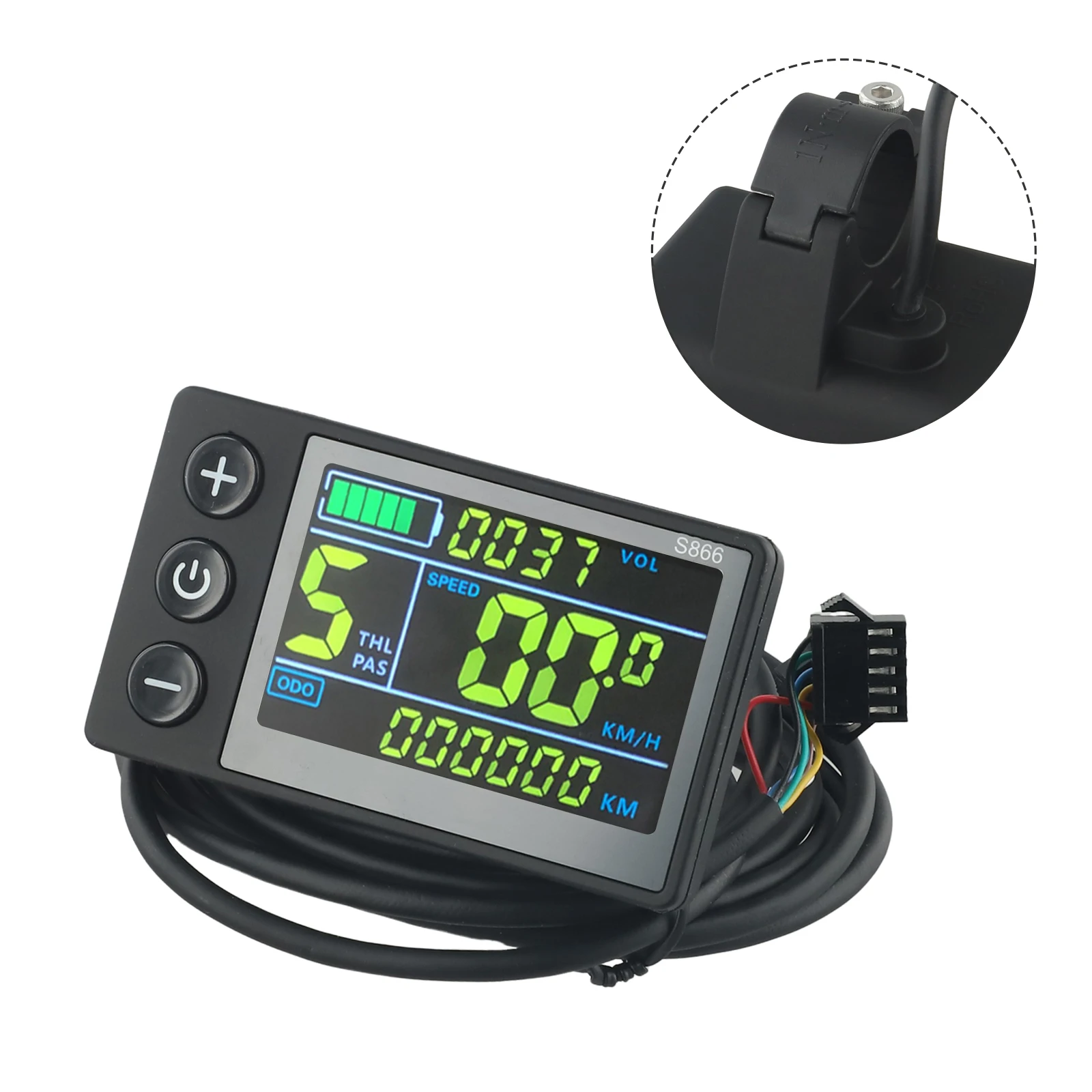 Cycling Kits S866 LCD TFT Display 24V 36V 48V Black Plastic + Acrylic Power Display Single Mileage Speed Display