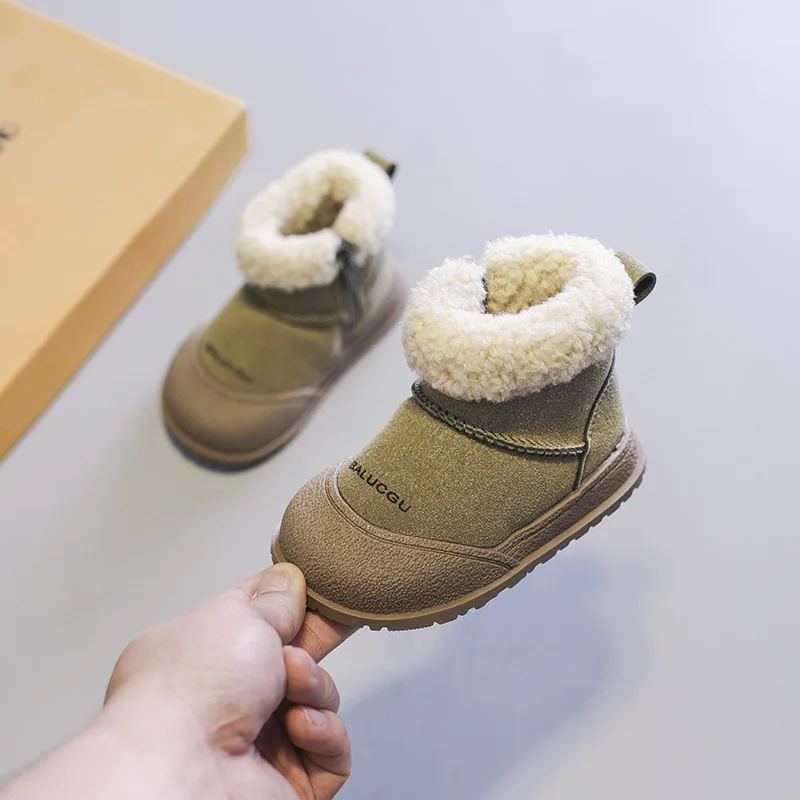 Children Snow Boots Girls Warm Plush Snow Boots Boys Toe Protection Non-slip Soft Sole Infant Boots Size 15-30