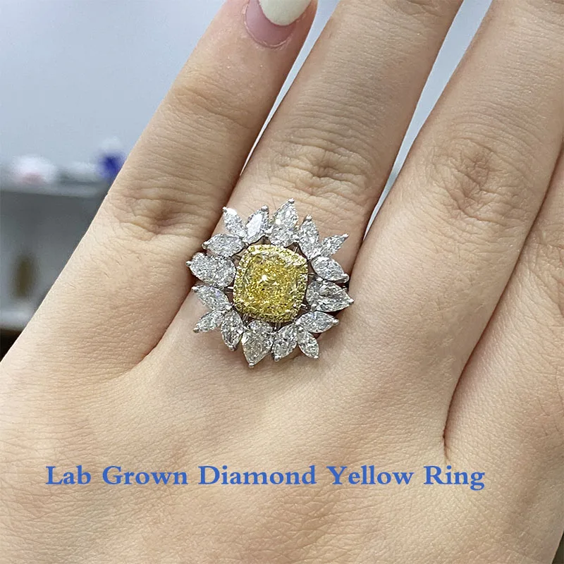 

2-каратное необычное желтое кольцо с огранкой VS/VVS, выращенное в лаборатории бриллиант 14 карат/10 карат, золотое кольцо с ореолом, подарок для ее обручальное кольцо