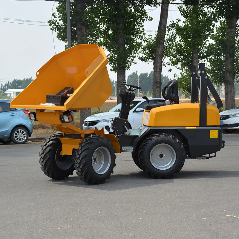 Dostosowany chiński mini dumper na kółkach o udźwigu 1,3 tony i 1,5 tony, samozagrużający się dumper, ładowarka, dumper na sprzedaż