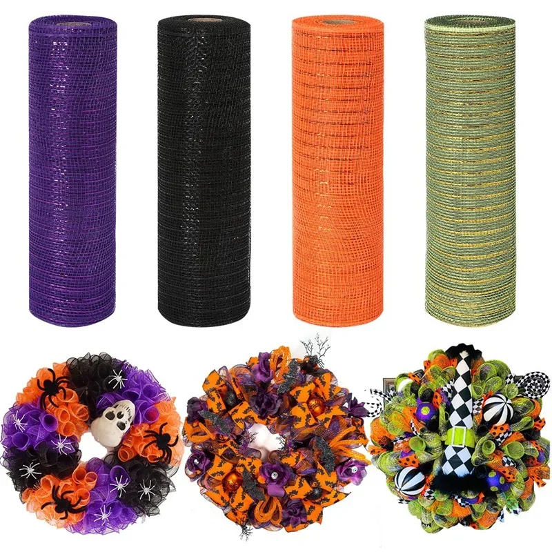 Декоративная сетчатая лента для Хэллоуина, яркие рулоны для входной двери, гирлянда, венок, украшение для рождественской елки