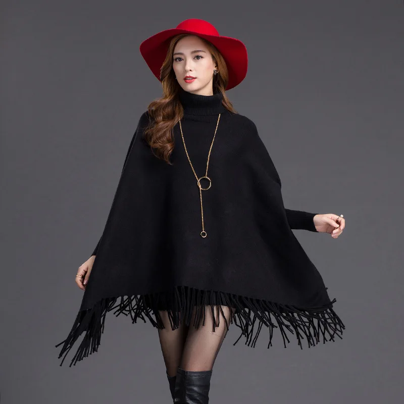 Female Solid Color Style Mongolian Poncho Soft Winter Warm Striped Knitted Cape Polyester Knitting Wraps Women Fashion Coats Q42