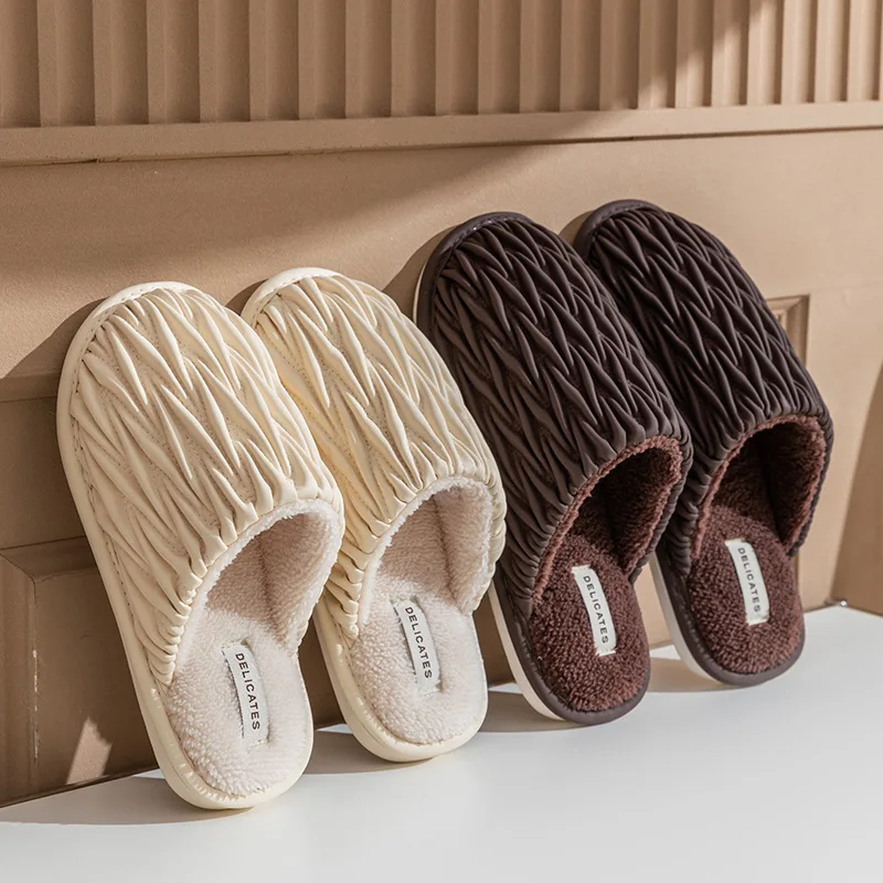 Cixi Cotton Slippers Indoor Home Use Anti-Slip Warm Plu Men Women Couple Winter Home oes Comfortable Soft PVC Bot