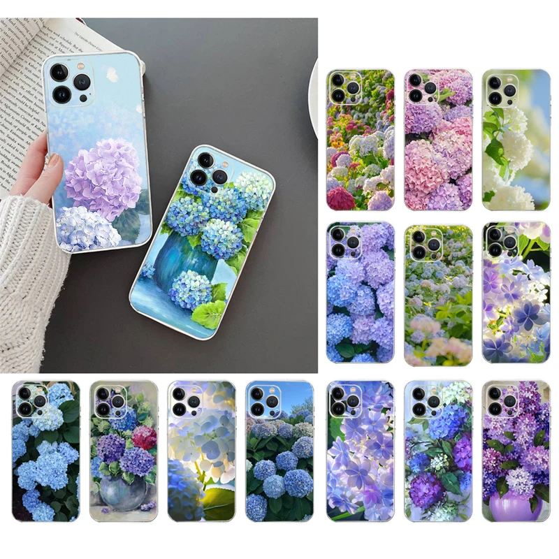 Hydrangea Flower Painting Phone Case For iphone 16 15 14 Pro Max 16 15 14 13 12 Pro 15Plus iphone 11 Shell