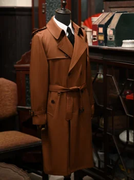 Men's Extra Long Trench Coat 5 Men's Extra Long Trench Coat Double-breasted Military Style Windbreaker 5