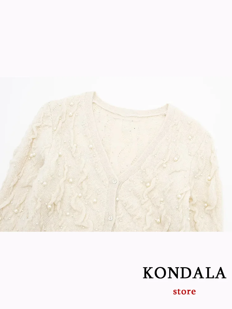 KONDALA Vintage Chic Solid Women Knitted Sweater Jackets Buttons Pearl Warm Cardigans Fashion 2023 Autumn Winter Female Outwears