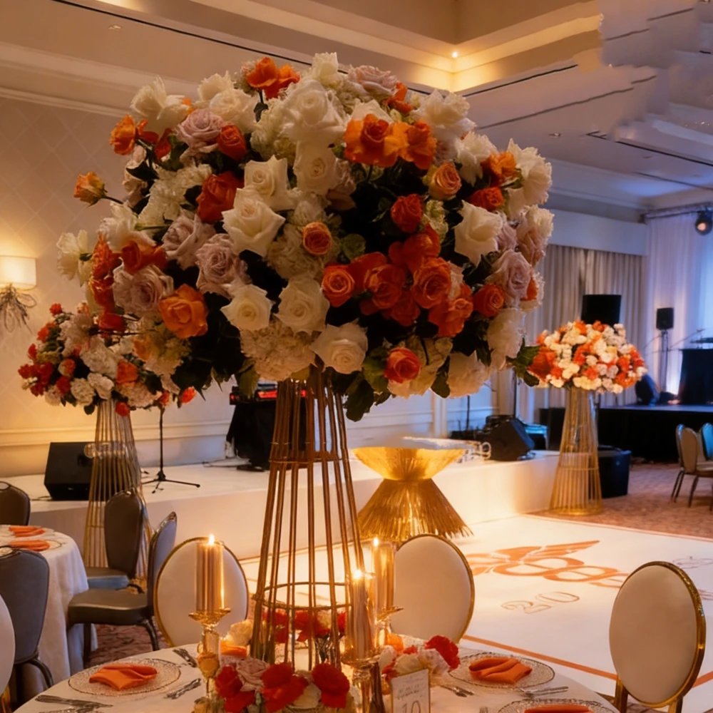 

5pcs 100cm Tabletop Metal Wedding Flower Vase Stand Golden Flower Stand Wedding Centerpieces Gold Flower Rack