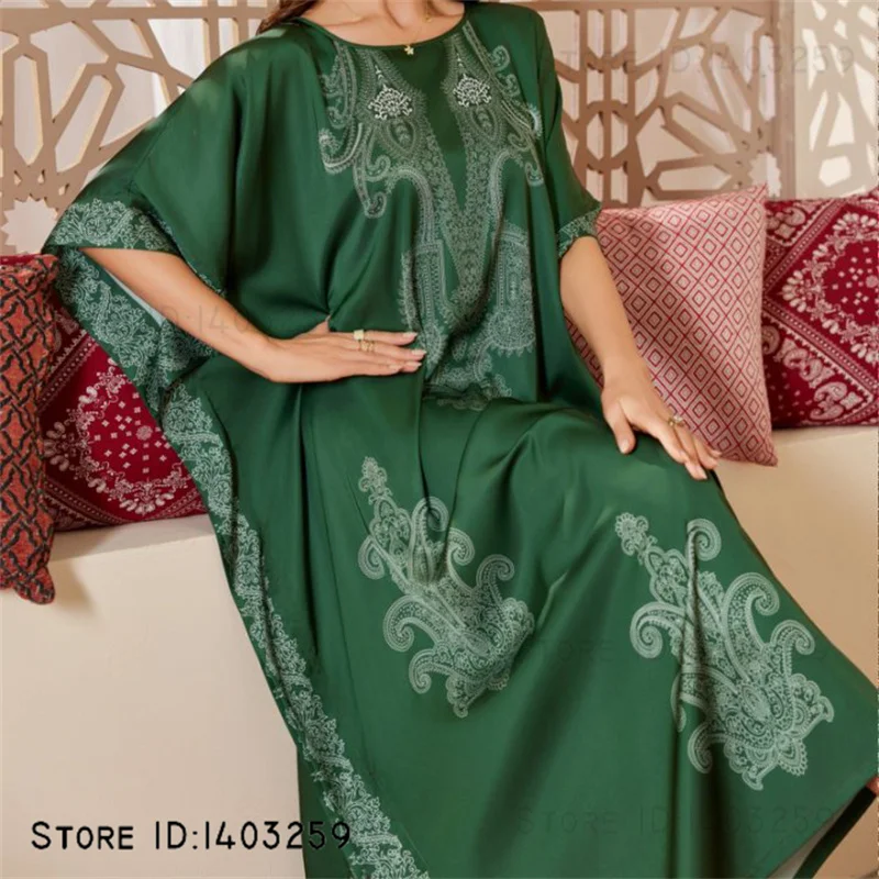 

Plus Size Women Long Sleep Dress Nightgown Loose Casual Silk Satin Home Clothes Bath Robe Gown Print Flower Loungewear Nightwear