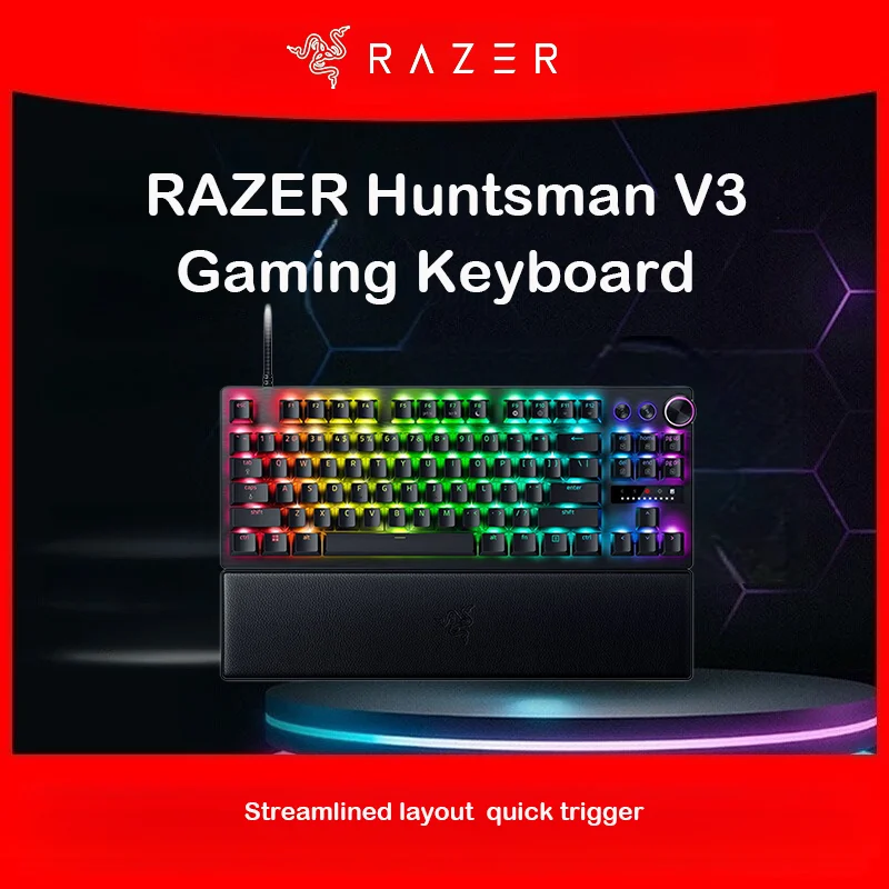 Teclado Gamer Razer Huntsman V3 TKL com 87 Teclas, Switch Óptico BOX, RGB Chroma, Programável, Estrutura de Alumínio, Teclado para Esports