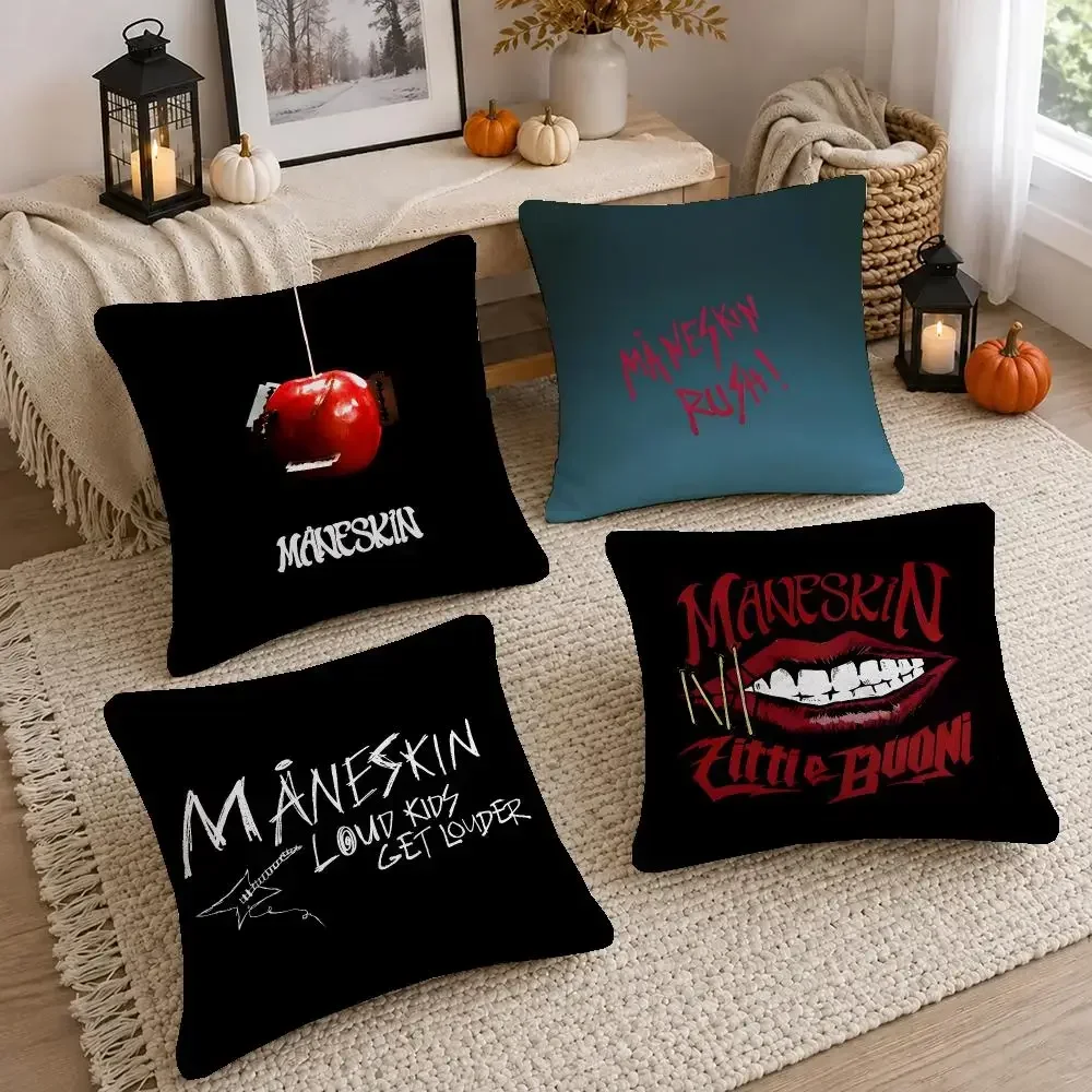 Rock Band Maneskin Cushion Cover Washable Short Plush Pillowcase, Wrinkle Resistant Cushion Cover for Bedroom Decor Gift