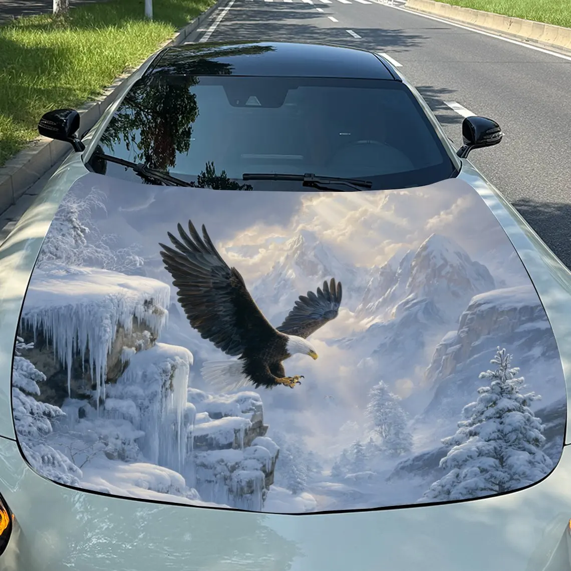 

Snow Eagle Car Hood Decal - Durable PVC Vinyl Wrap For Engine Protection, Stylish Pattern & Bold Design, Perfect For Most Vehicl