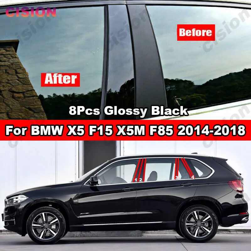 

For BMW X5 F15 X5M F85 2014-2018 Glossy Black Window Door Column BC Pillar Post Cover Trim Carbon Fiber Mirror Effect PC Sticker