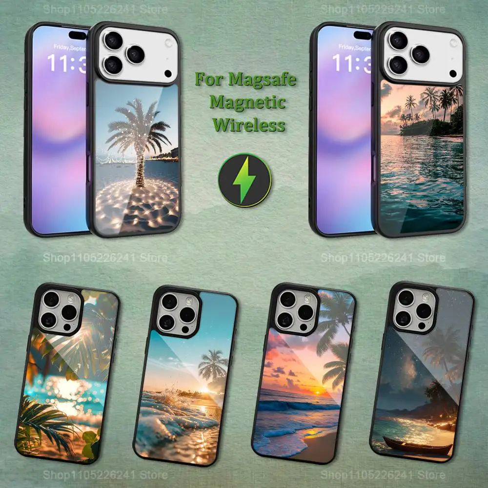 

Beach Night landscape For iPhone 12,14,11,15,13,16,17,For Magsafe,Plus,Mini, Pro,Max,Magnetic Wireless Charging Case