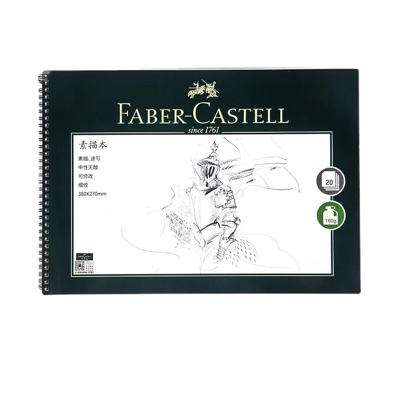 Faber Castel 20 Sheets Sketch Book Side Spiral Bound Pad 160g Acid Free Artists Drawing Painting Paper for Kids Adults Beginners