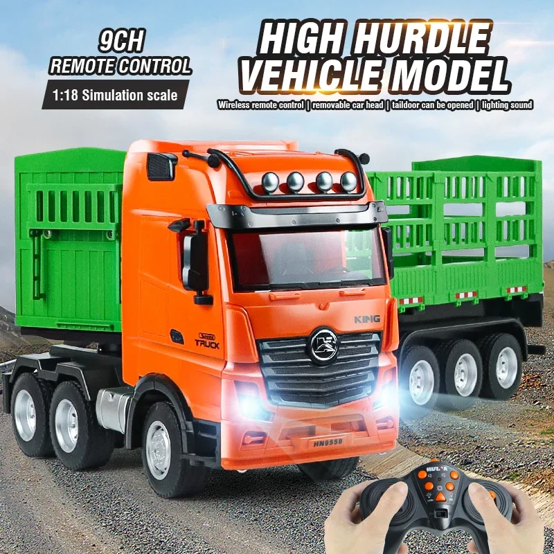 1:18 RC Transporter High Hurdle Truck 9CH Semi Trailer With Sound Light  Remote Control Rotation Engineering Vehicle Kids Toys