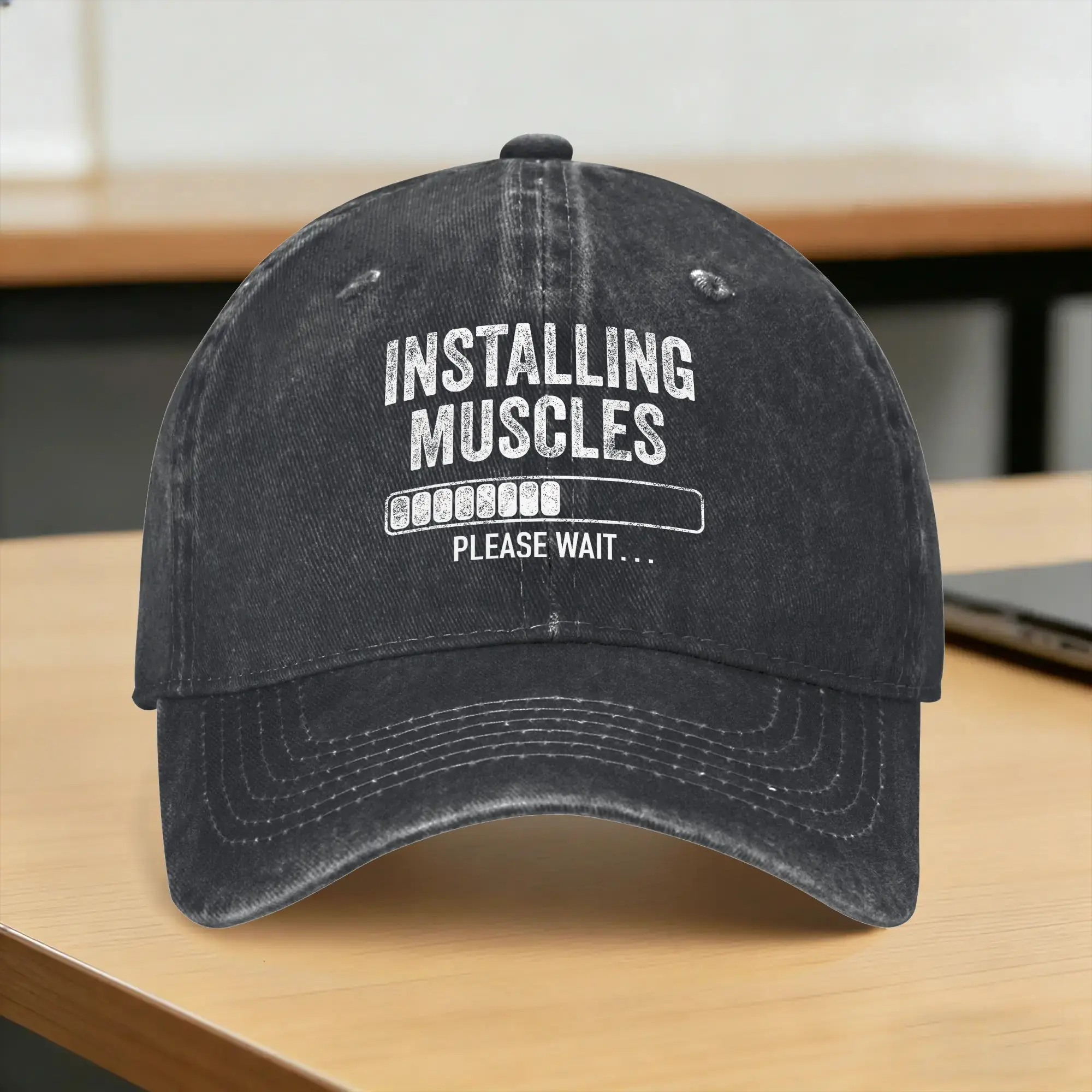 Installing Muscles Please Wait Funny Gym Workout Baseball Cap Sun  Outdoor Gym Hot Sale Washed Trucker Hat Casual Baseball Caps