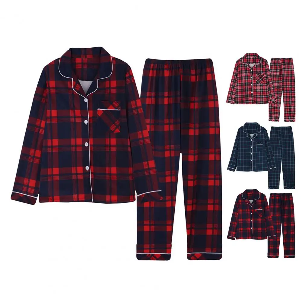 

Plaid Pajamas Set Loungewear Autumn New Long Sleeve Trouser Suit Pyjamas Loose Casual Homewear Festival Gift 2 Piece Lounge Sets