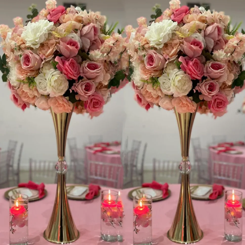 

10pcs )Tall 60cm/50cm/70cm/80cm/100cm) Wedding Supplies Gold Metal Crystal Flower Stand Wedding Table Decoration Centerpiece w30