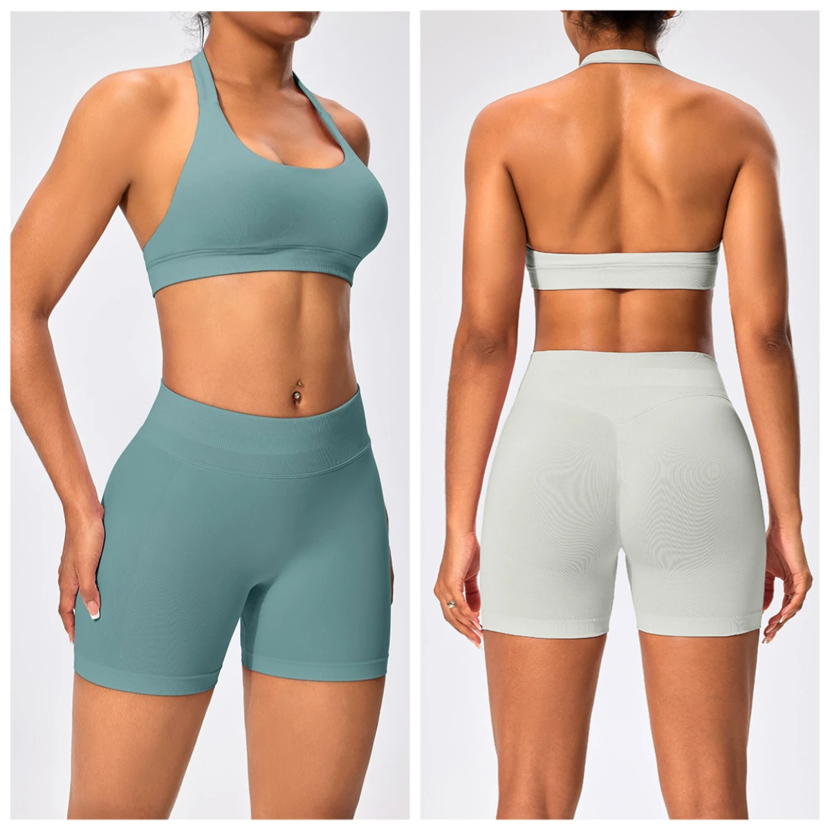 

Mileegirl 2pcs Seamless Women Yoga Bra Sets Impact Halter Sports Crop Top Scrunch But Gym Short Legging Quick Dry Workout Outfit
