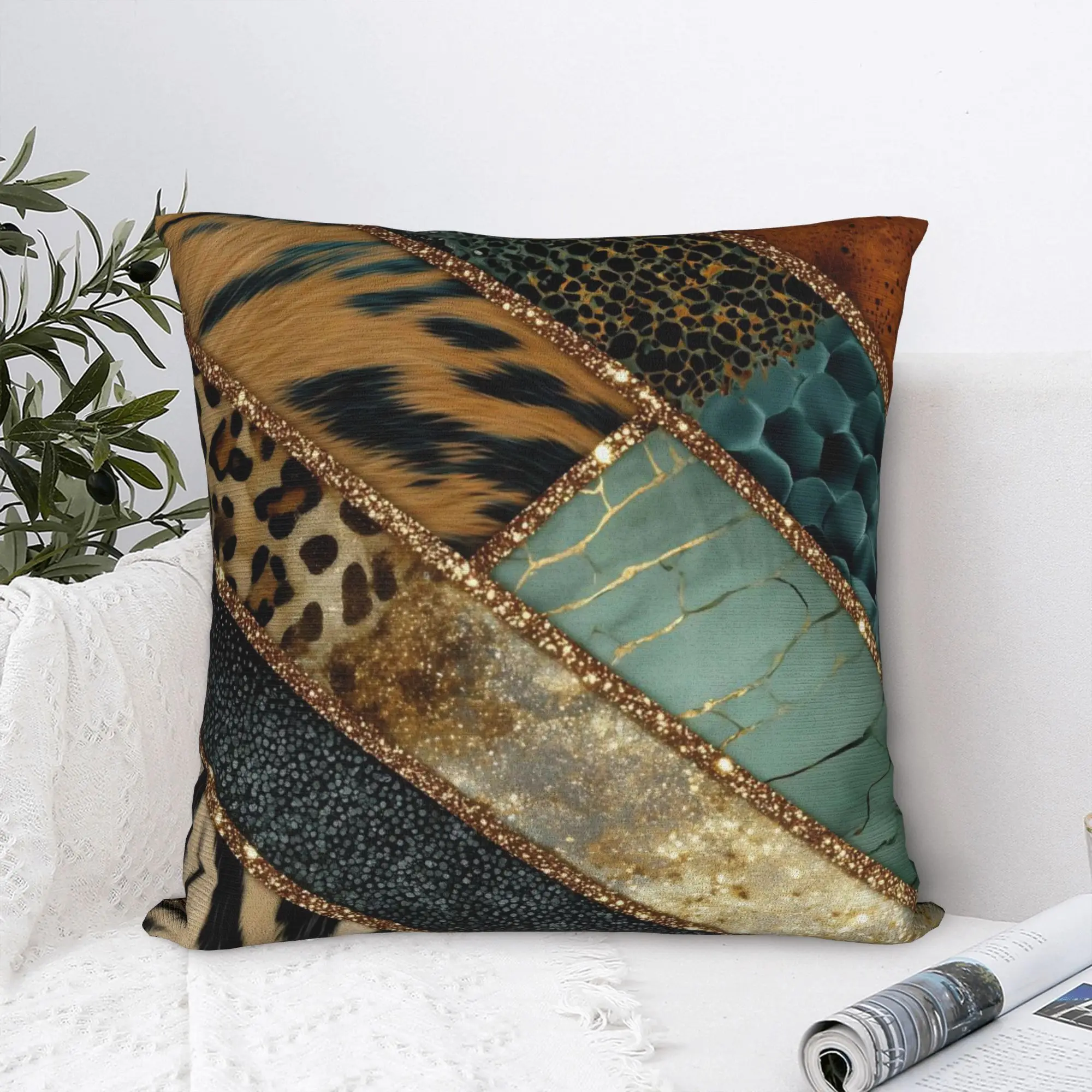 Leopard Faux Fur Square Pillow Case Retro Y2K Cushion Cover Awesome Zippered Decor Pillowcase for Home 18