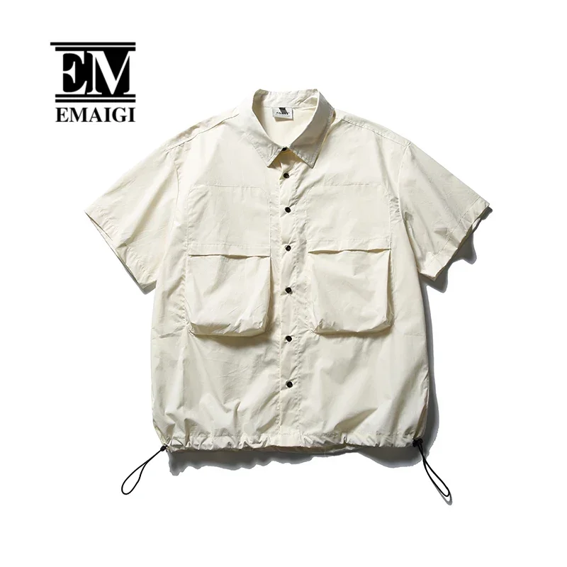 Cityboy Shirt for Men Summer Japanese Streetwear Vintage Loose Casual Short Sleeve Outdoor Cargo Shirts Blouses