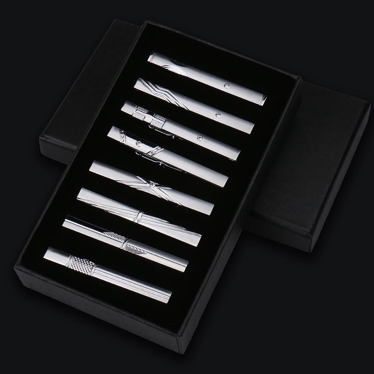 8 stücke Krawatte Clips Metall Diamant Mit Box Für Männer Hochzeit Herren Krawatte Clips Set Chrom Edelstahl Schmuck Gentleman krawatten Pin – Detail 14