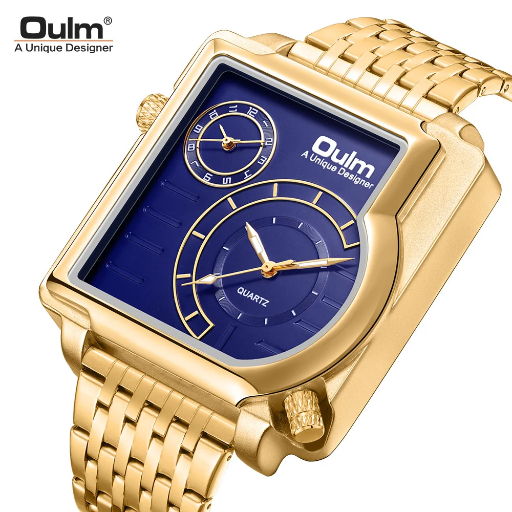 Oulm Brand New Style Stainless Steel Wristwatch Big Size Square Dial Men\'s Sport Watches Male Quartz Clock Relogio Masculino