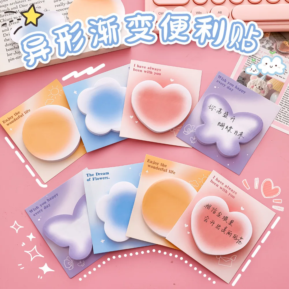 Cute Irregular Gradient Sticky Notes Tearable Strong Adhesion Reusable Memo Pads for Students Message Taking School Stationery