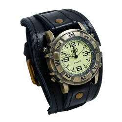 Punk Vintage Brown Black Genuine Leather Strap Pointer Quartz Watch Men Jewelry With Watch Box