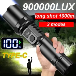 Powerful LED Flashlight Battery Display USB Rechargeable LampTelescopic Zoom Torch Light Outdoor Camping Flash Light