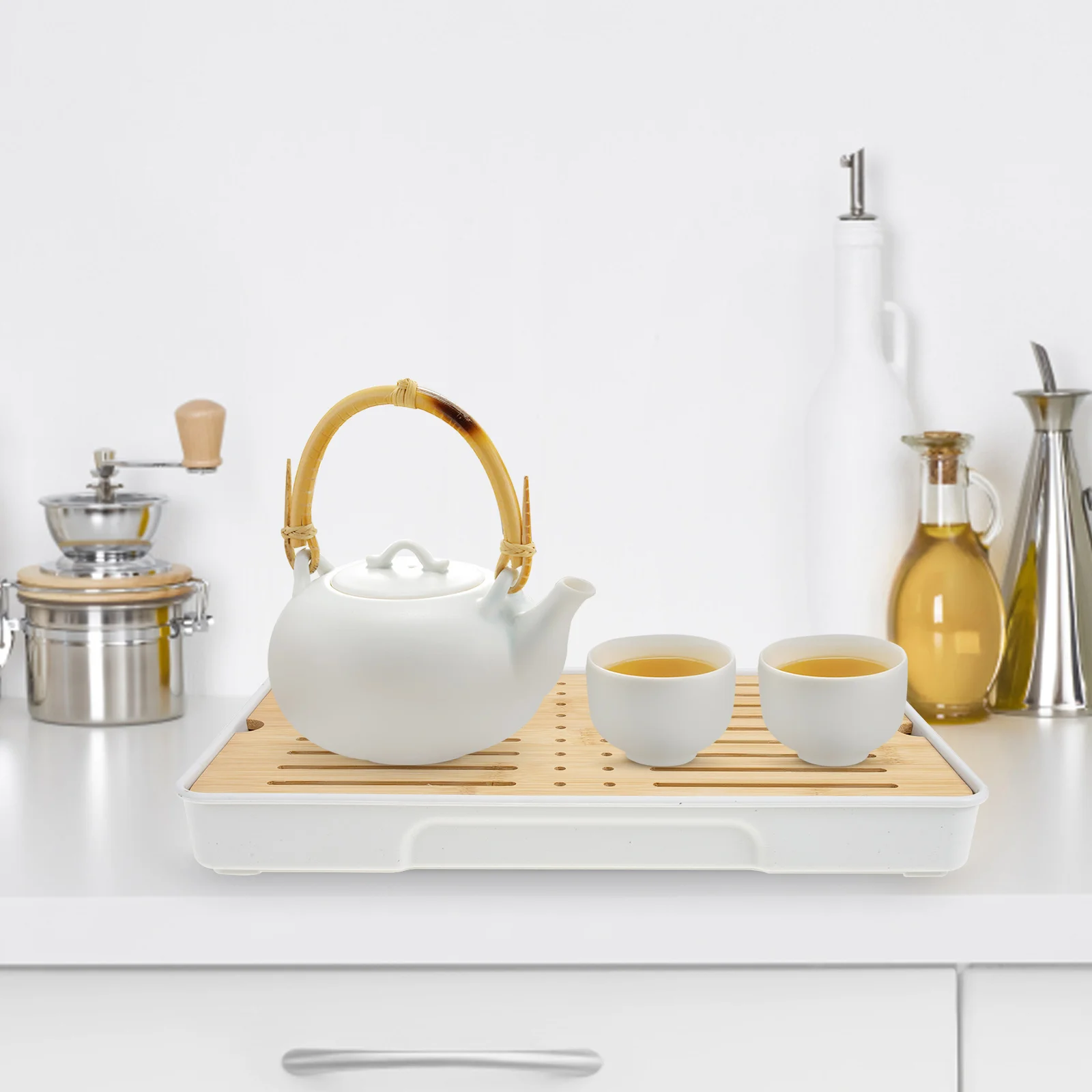 

Water Storage Tea Tray Melamine Double Layer Drainage Plate Easy Clean Home Kitchen Japanese Style Serving