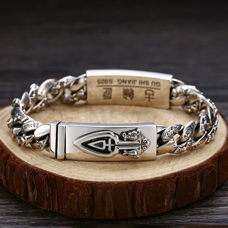 Retro National Style Six Word Truth Bracelet Men's Silver Color Open Bracelet Banquet Jewelry Accessories