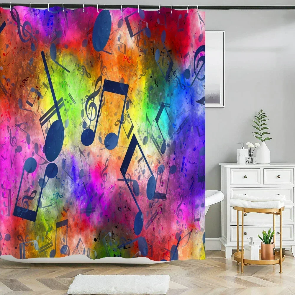 3D Music Rock style Printed Shower Curtains Bathroom Curtain Frabic Waterproof Polyester Bath Curtain Home Decoration with Hooks