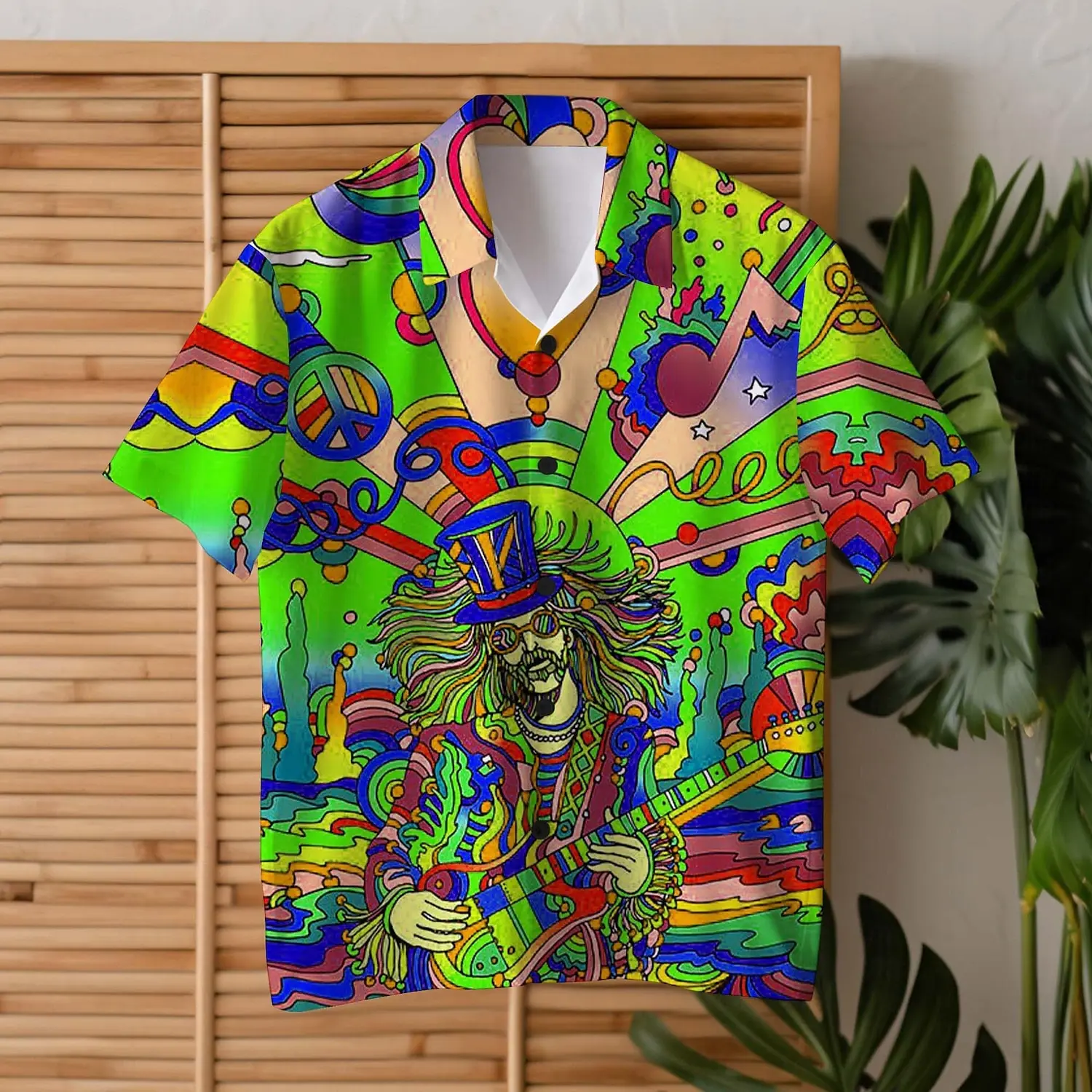 Neon Colorful Psychedelic Art Graffiti Short Sleeved Shirt for Men, Fashionable and Personalized Sunscreen Top