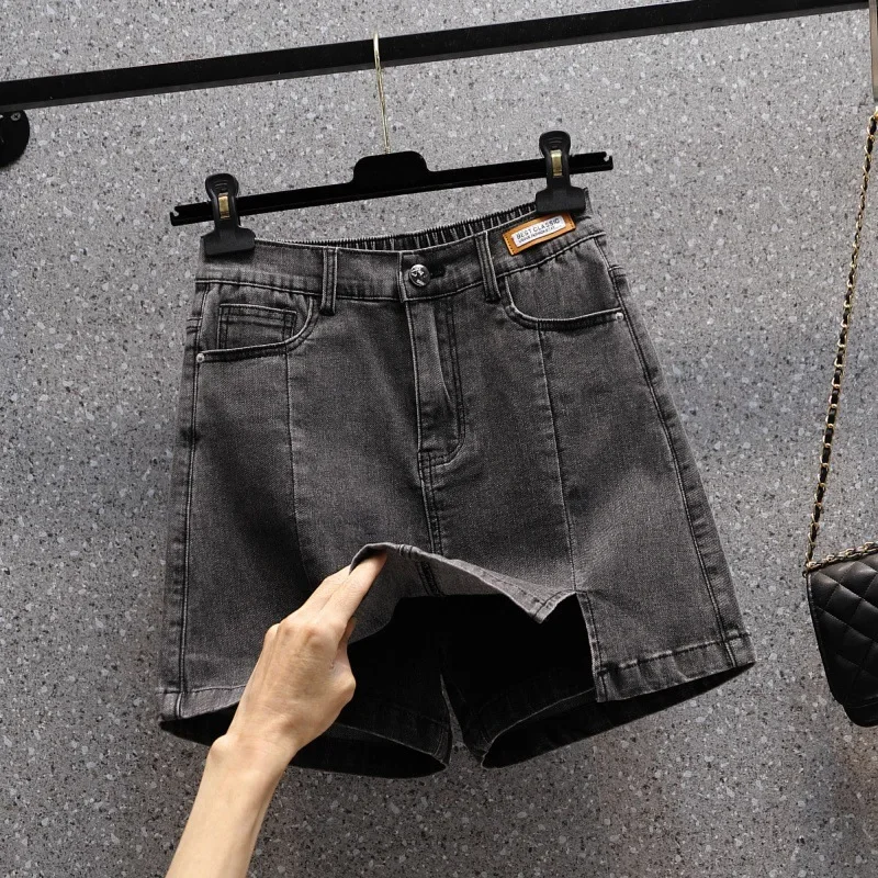 Elastic waisted denim shorts skirt for summer, oversized stretch denim midi skirt, slim and high waisted A-line pants skirt