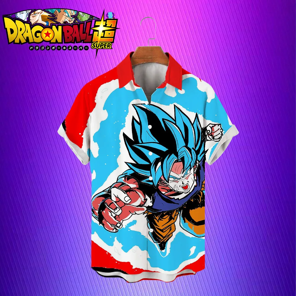 Goku Men's Shirt Dragon Ball Z Beach Style Clothes Fashion Super Saiya 2023 Summer Y2k Cute Oversized Anime Streetwear Harajuku