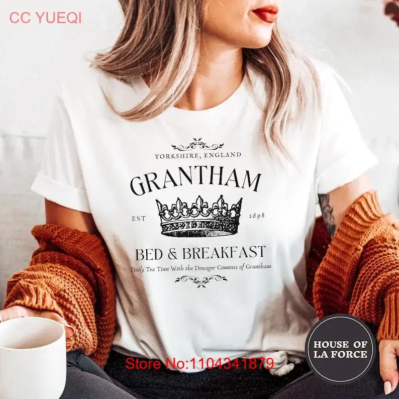 Grantham Bed BreakfasT T Shirt Spill the Tea Downton Abbey TV Show Funny for Women Violet long or short sleeves