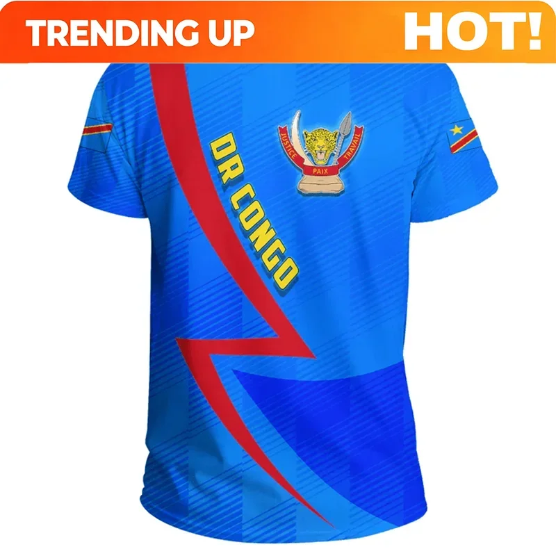 Customization Democratic Republic Of The Congo Flag 3D Printing National Emblem T-shirt Summer Casual Crew Neck Tee Shirts Short